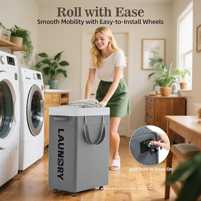 YECAYE 75L Rolling Collapsible Laundry Baskets, Easy-to-Assemble Laundry Basket with Wheels, Rolling Laundry Hamper, Foldable Clothes Hamper with Wheels for Bedroom, Bathroom, or Laundry Room