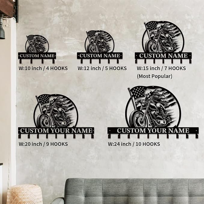 magilab Personalized Custom Name Motorcycle Keys Hooks,Metal Art Clothes Hooks, Motorcycle Lover Wall Home Storage Decorative,Key Holder Hooks for Wall (Style J)