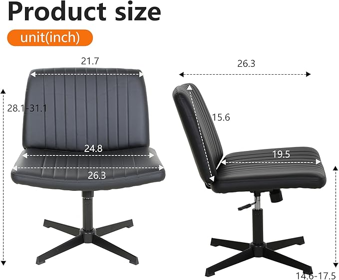 FDW Criss Cross Chair Armless Cross Legged Office Desk Chair Adjustable Swivel Ergonomic Gaming Chair No Wheels Backrest with Wide Seat Native Sponge Computer Task Vanity Chair for Home Office,Black