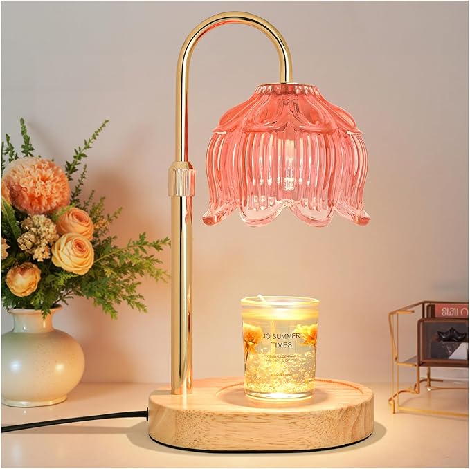 Candle Warmer lamp with Timer Dimmer,Electric Candle Warmer, Vintage Flower Lotus lamp,Compatible with Various Candles, Gifts for Mom Women,Candle Lamp for Bedroom Home Decor（Flower Pink）