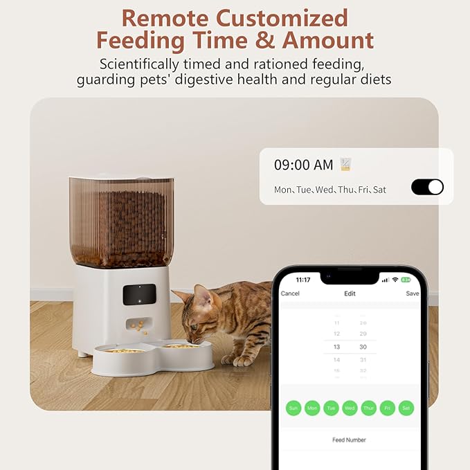 Automatic Dog Feeder, Cat Feeder Automatic with Remote Feeding, 5L WiFi Cat Food Dispenser for 2 Cats, Small Pets Timed Automatic Feeders with Dual Power Supply (WiFi)