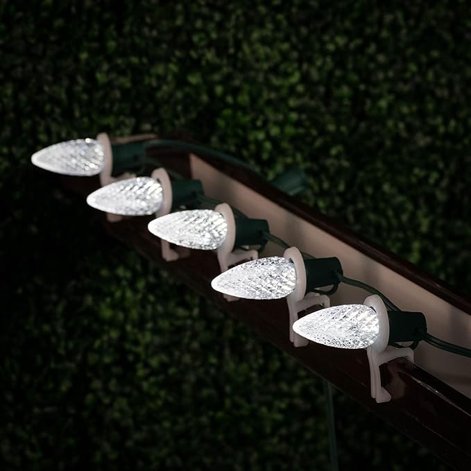 Novelty Lights 25 Feet 25 Light C9 Diamond Faceted LED String Lights, Pure White, Pre-Lamped Holiday Lights on Green Wire, UL Listed Indoor/Outdoor, Connectable End-to-End