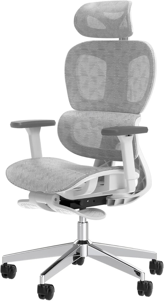 PatioMage Ergonomic Office Chair, Big and Tall Desk Chair with Adjustable Lumbar Support & Seat Depth, High Back Computer Chair, Swivel Mesh Chairs with Wheels for Home Office, White