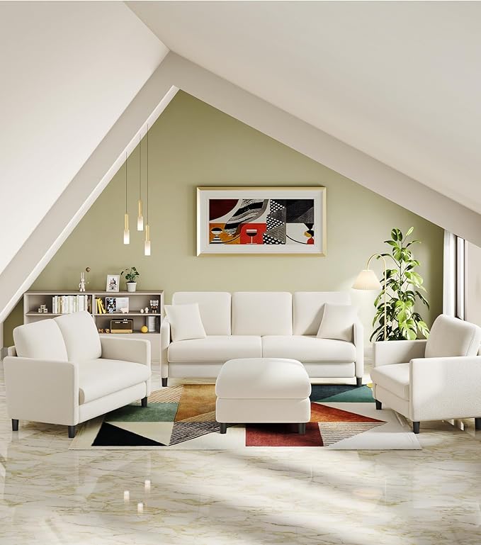 83" Couches for Living Room, Comfy Sofas for Living Room, Teddy Sofa Couch, Tool-Free Setup Loveseat Sofa, All-Wood Love Seat Couches, Small Couch 2 Pillows Included, Beige