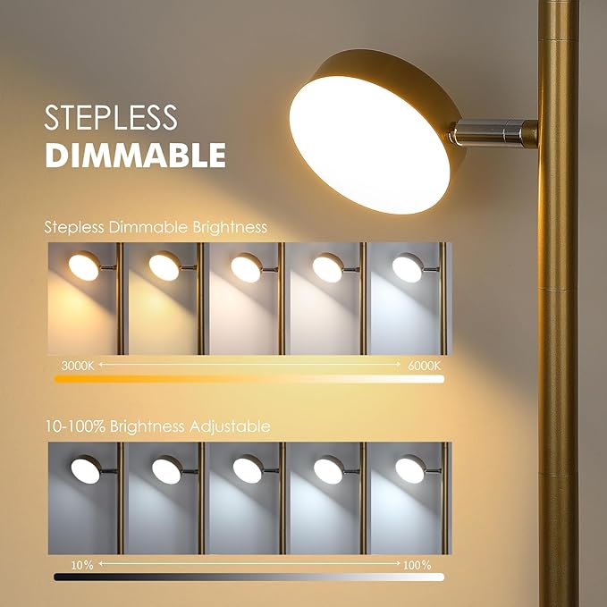 Gold Floor Lamp for Living Room with Remote Modern Tall Standing Lamp Dimmable LED Brass Tree Floor Lamps with 3 Adjustable Heads Touch Control 4 Color Temperatures for Bedroom Office Reading