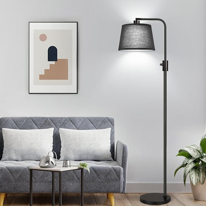 Nintiue [Upgraded] Dimmable Floor Lamp, 1000 Lumens LED Edison Bulb Included, Black Shade, Modern Arc Standing Tall Floor Lamp for Living Room Bedroom Office Dining Room