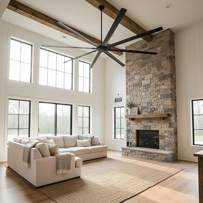 120 Inch Industrial Ceiling Fans without Lights, DC Motor Large Shop Garage Ceiling Fan with Remote, 36000 CFM High Airflow Big Ceiling Fan, Reversible Metal Fan for Warehouse Barn Commercial Space