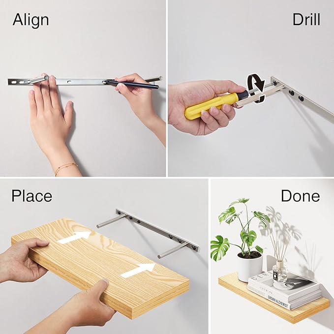 BAYKA Floating Shelves for Wall, 22.5 inches Wall Mounted Rustic Wood Shelves for Bathroom, Bedroom, Living Room, Floating Shelves for Books/Storage/Decor (Light Oak-Toned,Set of 3)