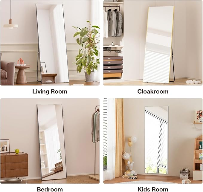 71"x26" Full Length Mirror with Stand, Lightweight & Easy to Move, Free-Standing Mirror for Dressing Room Bedroom, 3-in-1 Usage, Shatterproof Glassless Floor Mirror Kid & Pet Friendly (Gold)