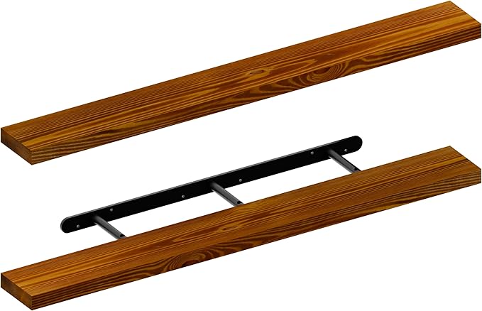 foxsky 72 Inch Solid Pine Wood Floating Shelves for Wall with Hidden Brackets, Rustic Farmhouse Wall Mounted Shelf for Bathroom, Living Room, Bedroom, Kitchen, Office Decor (Honey Oak)