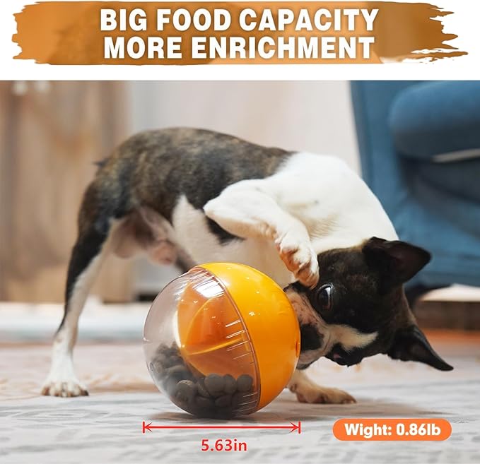Enrichment Interactive Dog Treat Toy - Level 1 Mental Stimulation for Dogs, Dog Toys for Boredom Busy (Beginner-Orange 5.6" Squeaky Ball)