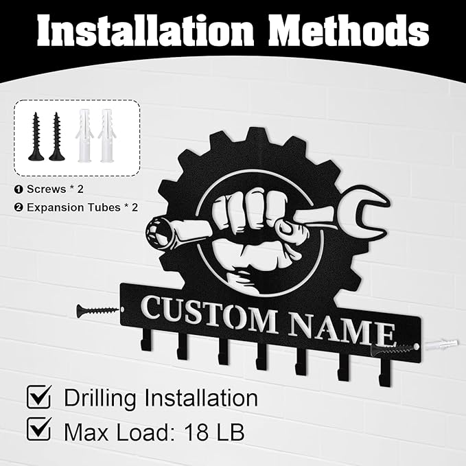 Customized Car Garage Key Holder for Wall, Key Holder Wall Mount, Vintage Man Cave Decor, Key Rack Organizer, Decorative Tools Hooks for Workshop Garage Office Entryway, Personalised Gifts