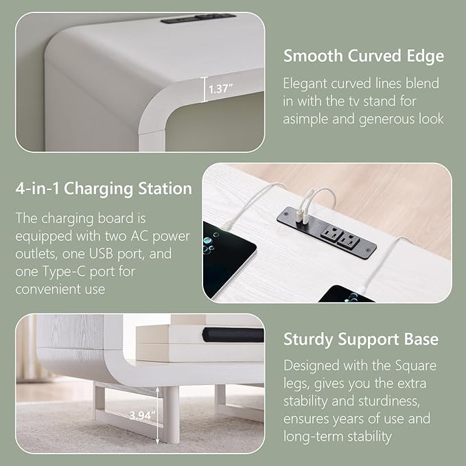 23.6" Modern End Table Set of 2, 2 Tier Side Table with Charging Station, Simple Bedside Table with Open Storage Shelf, Outlet, Wooden Nightstand for Bedroom, Living Room, Study, White