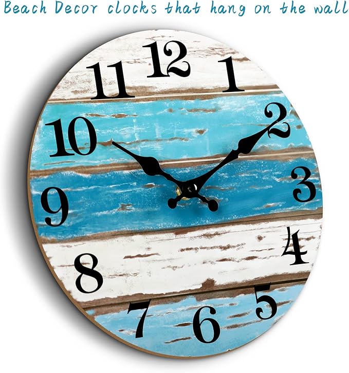 CHYLIN Nautical 14 Inch Wall Clock, Blue Ocean Theme, Silent Sweep Movement, Easy to Read, Good Gift