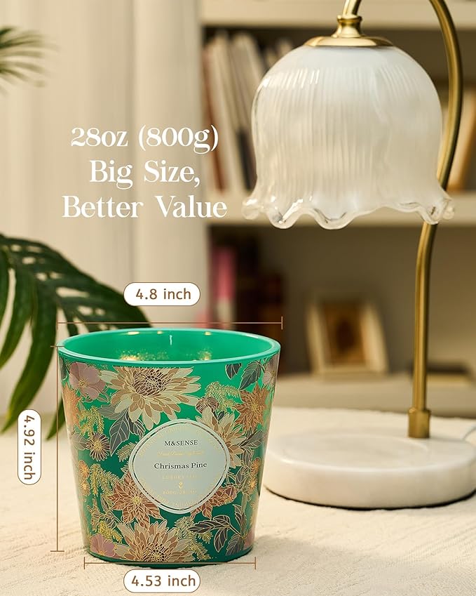 M&SENSE Christmas Pine Scented Candle, 28.2oz 3 Wick Natural Soy Wax Large Candles, Long Lasting Clean Slow Burning No Toxic Décor for Christmas, Romantic Dates & Gift-Giving