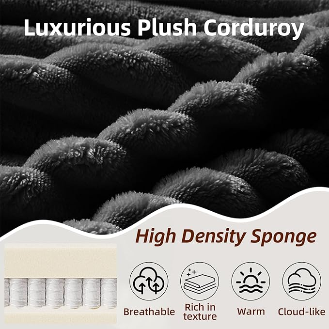 134 Inch Cloud Sectional Couch for Living Room,Corduroy Boneless Couches with L-Shape Chaise,Modern Modular Sectional Sofa with Deep Seat,No Assembly Required (Black, U-Shaped Sofa)