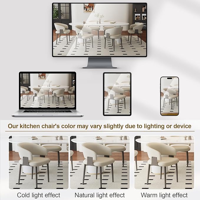 Modern Dining Chairs Set of 4, Faux Leather Upholstered Kitchen Chairs with Curved Back and Metal Legs, Mid Century Chairs for Dining Room, Kitchen, or Café (Light Gray)