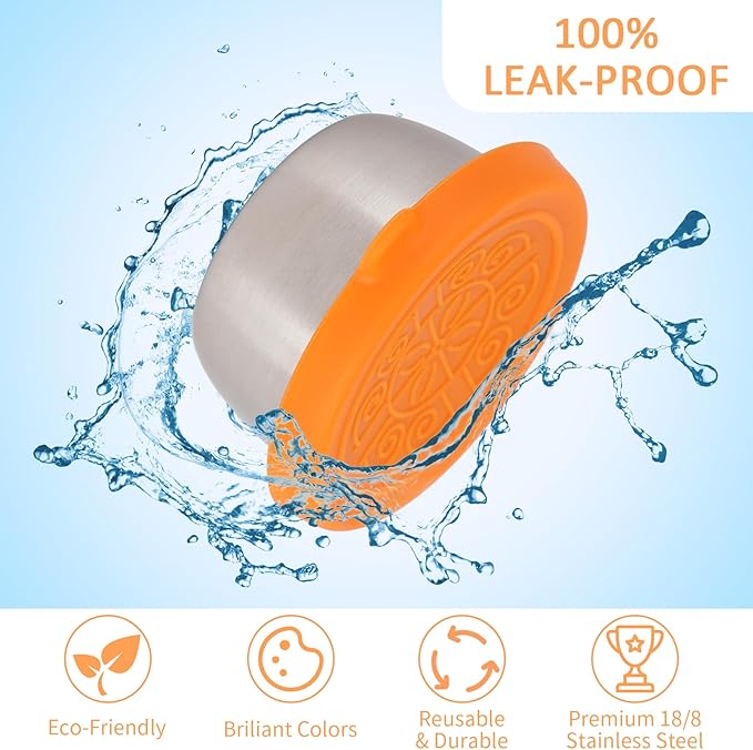 6 Pcs 304 Stainless Steel Condiment Containers With Silicone Sealing Lids, Reusable Snack Containers, Condiment Containers With Lids, Sauce Containers For Snacks, Dips, Travel And Outdoor Camping