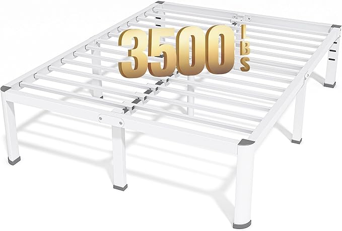18 Inch King Size Metal Bed Frame with Round Corners, Storage Space Under High Bed Frame-Heavy Duty Steel Slats Support, Noise Free - Easy Assembly - No Box Spring Needed,White