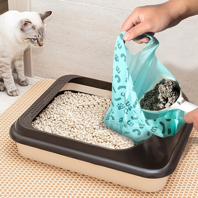 Cat Litter Disposal Bags and Dog Poop Bags with Handle, 360 Counts, Lavender Scented,Corn Starch Blend Extra Thick and Guaranteed Leak Proof Poop bags for Kitty and Doggy