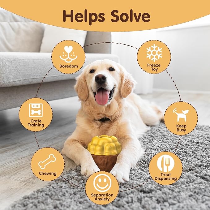 Freezable Dog Chew Toy, Long-Lasting Rubber Treat Dispenser for Aggressive Chewers, Interactive Dental Toy with Frozen Treat Holder, Easy to Clean,Anxiety Relief