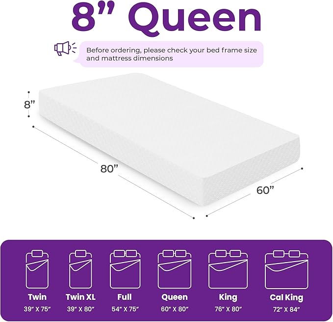 GAESTE 8 Inch Queen Cooling Gel Memory Foam Mattress for Cool Sleep Medium Firm CertiPUR-US Certified Foam, Mattress in a Box Pressure Relief Removable Cover No Fiberglass (Queen, 8 in)
