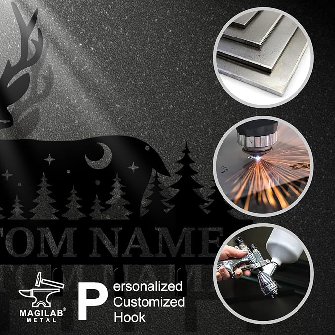 Personalized Custom Name Forest Deer Wall Keys Hooks,Metal Forest Deer Art Clothes Hooks,Metal Forest Deer Wall Home Storage Decorative,For Front Door, Hallway, Kitchen, Bedroom,Keys,Hats (Style G)