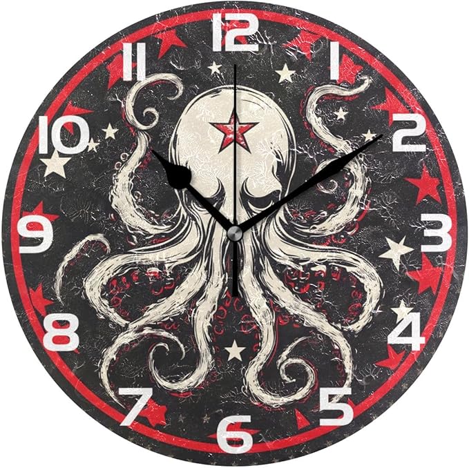 Bolaz Wall Clocks Decorative Bedroom Silent Living Room Desktop Octopus Star Tabletop Shelf Clocks Round Battery Operated 10 Inch Non-Ticking