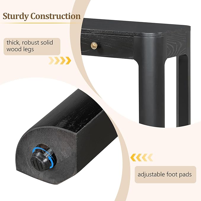 Amposei Retro Rustic Entry Console Table 52’’ Wooden Entryway Sofa Table with Storage Drawers for Living Room Entrance Hallway, Black