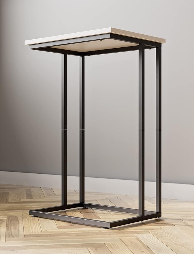 Innerjoin Wide C Side Table,C Couch Laptop Table with Metal Frames, Small Snack End for Sofa and Bed, Retro Table, Living Room Bedroom, Industrial Style, White