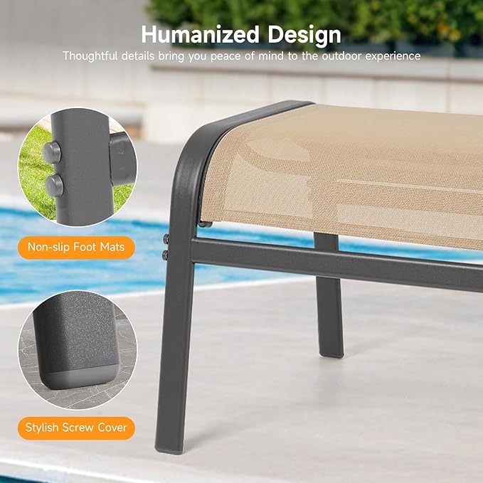 ONBRILL Outdoor Ottoman Set of 2, All Weather Outdoor Foot Stool with Supportive Textliene and Metal Frame, Stackable Oversized Outdoor Foot Rest for Furniture Patio Garden Pool, Beige