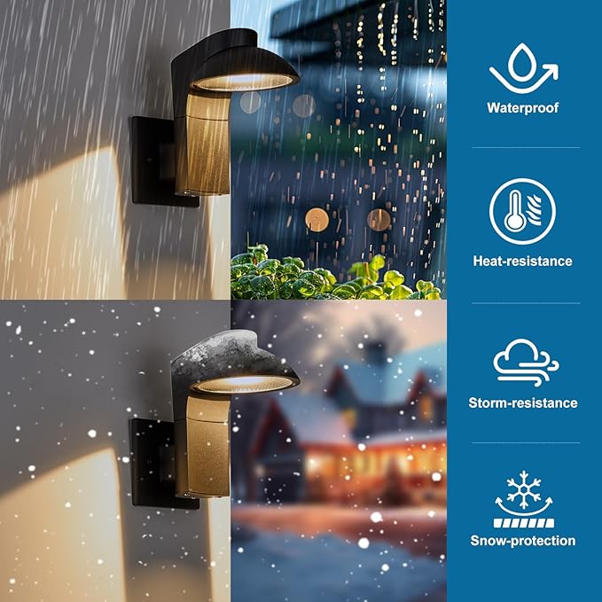 Dimmable LED Outdoor Wall Light,Lamps can be rotated 350 degreest, Porch Sconces Wall Mounted Lighting, 10%-100% Dimmable, 3000K, 120-277V IP65 Waterproof for Porch Patio Garage Door Entryway