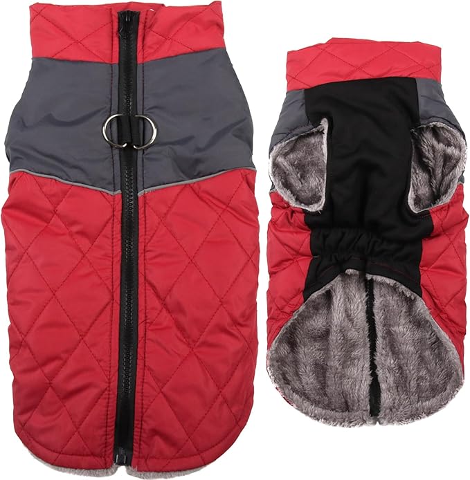 Warm Fleece Dog Coats for Small Dogs,D-Rings Waterproof Puppy Jacket for Cold Winter,Red XS