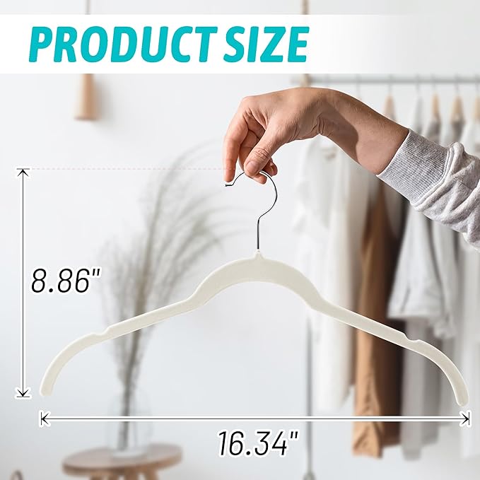 Premium Velvet Shirt Hangers 50 Pack, Non-Slip 360° Swivel Hook Slim Flocked Coat Hanger, Space Saving Felt Hanger for for Tank Top, Blouses, Strappy Dresses(Beige)