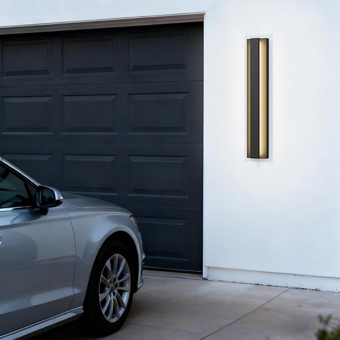 LamQee 23.6 Inch Modern Outdoor Wall Light Exterior Lighting Fixtures, 3000K 24W LED Contemporary Outdoor Sconces Wall Lighting, Matte Black Outside Wall Mount Lights for House Garage Porch Patio Door