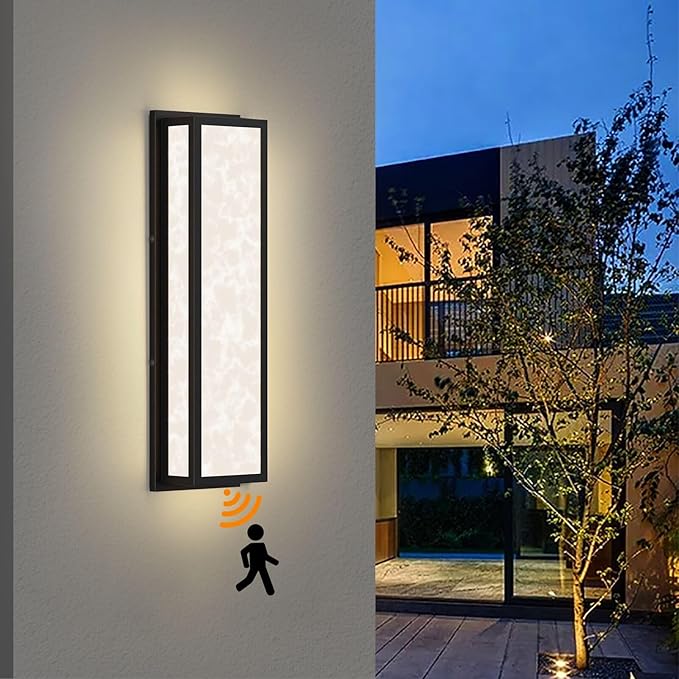 Motion Sensor Outdoor Wall Light LED 26W 24.8in - Rectangle Modern Exterior Lighting Fixture with Resin Shade, IP65 Waterproof Porch Sconce,for Garage,Front Door,Patio