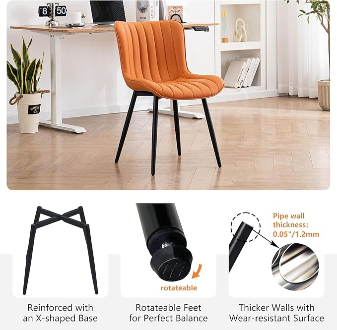 YOUNUOKE Dining Chairs Set of 2 Camel Mid Century Modern Kitchen Chairs Armless Faux Leather Upholstered Dinner Side Chair with Back for Guest Reception Living Room, Matte Orange