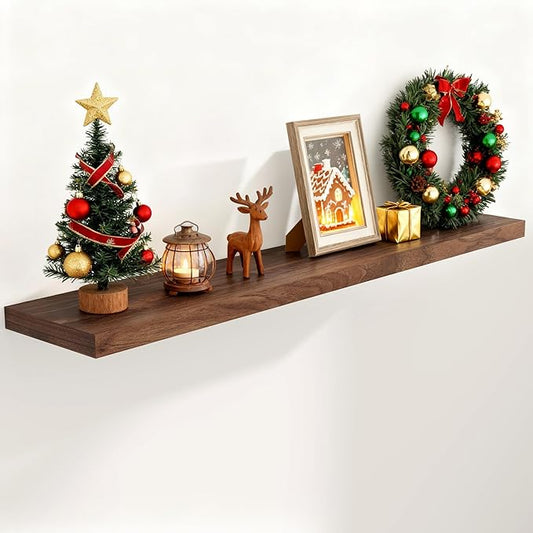Fun Memories 55 Inch Floating Shelves for Wall, 55x9.3 Large Floating Shelf for Bedroom, Kitchen, Bathroom, Wall Mounted Rustic Wood Shelves with Invisible Bracket for Books, Decor, Walnut