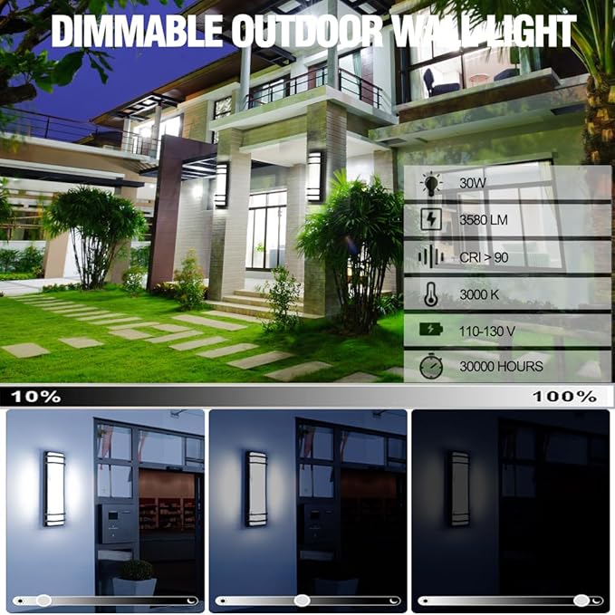 Sytmhoe 16inch LED Square Outdoor Wall Lights 30W 6000K 10%-100% Dimmable Exterior Wall Light Aluminum Body Waterproof IP65 led Porch Light for House Patio Garage Garden