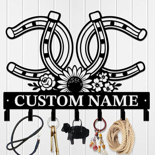 Custom Western Cowboy Metal Iron Key Hooks,Personalized Name & Text Engraving,Decor Wall Keys Holder for Home Entryway (Style F)