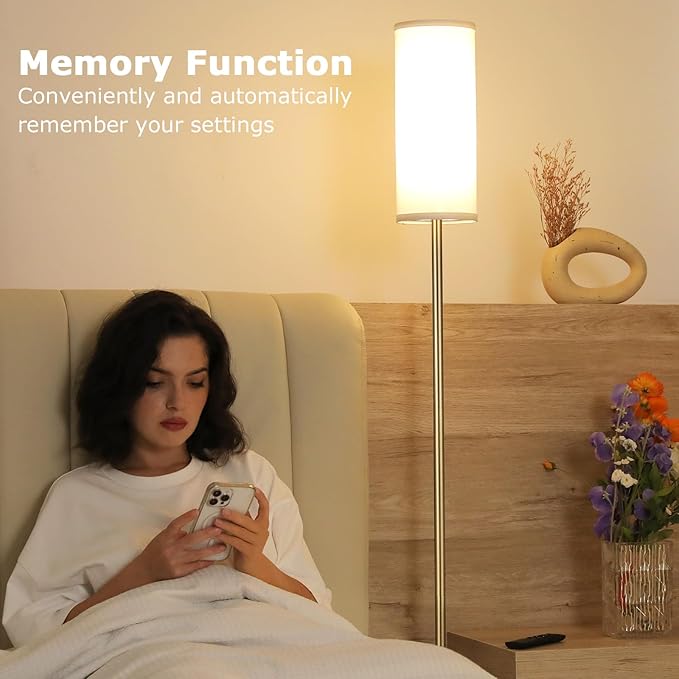 Ambimall 64'' Floor Lamps for Living Room with Remote Control and Stepless Dimmable Colors Temperature & Brightness, Gold Standing Lamp with Black Marble Base