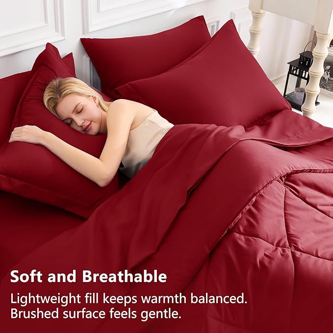 CozyLux Full Size Comforter Sets Dark Red - 7 Pieces Bed in a Bag Full, Luxury Soft Bed Set for All Seasons, Bedding Set with Down Alternative Comforter, Sheets, Pillowcases & Shams