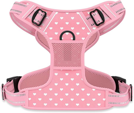 Rnivvi No Pull Dog Harness, Cute Reflective Medium Sized Puppy Kitten Harness, Adjustable Soft Padded Vest for Medium Dogs, Heavy Duty Pet Vest with Easy Control Handle for Walking, Pink Hearts