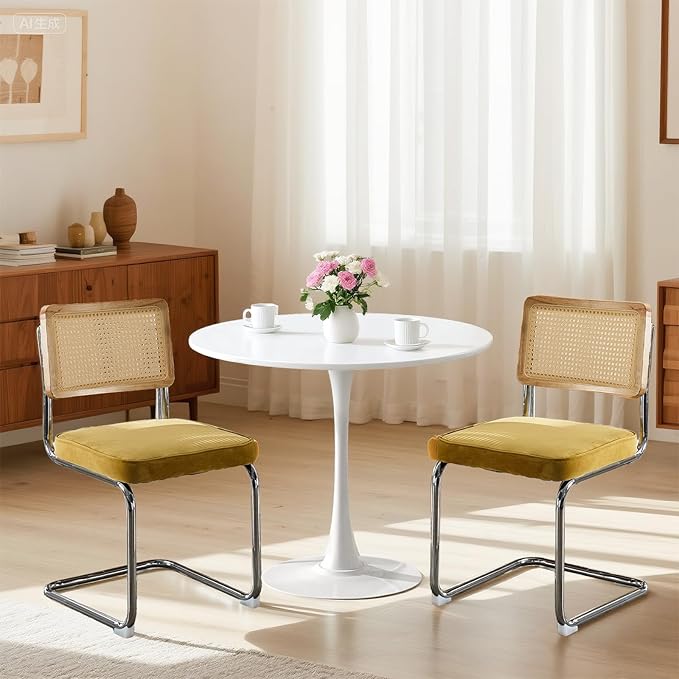 SoarFlash Kitchen Table and Chairs for 2, 24" Dining Table Set for 2 with Velvet Upholstered Chairs, 3 Piece Round Kitchen Table Set, Dining Room Table Set for Small Space, Apartment