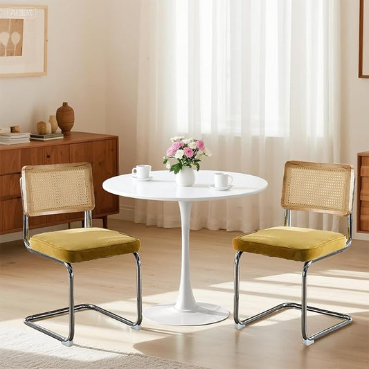 SoarFlash Kitchen Table and Chairs for 2, 24" Dining Table Set for 2 with Velvet Upholstered Chairs, 3 Piece Round Kitchen Table Set, Dining Room Table Set for Small Space, Apartment