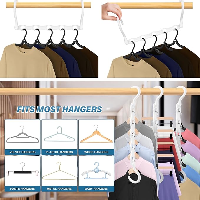 24 Pack Hangers Space Saving Magic Plastic Hanger Organizer Shirt Space Saving Hangers, Multi Clothes Hangers Space Saver for Closet Organizers Storage College Dorm Room Essentials, White