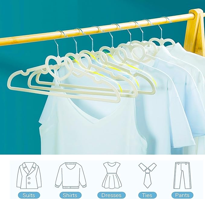 White Velvet Hangers 50 Pack, 16" Non Slip Adult Hangers, Slim Clothes Hanger with 360 Degree Swivel Hook - Durable & Cute