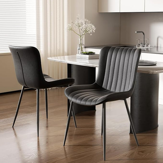 Dining Chairs, Modern Dining Room Chair 16 inch Leather with Wooden and Metal Frame, Set of 2 (Black)