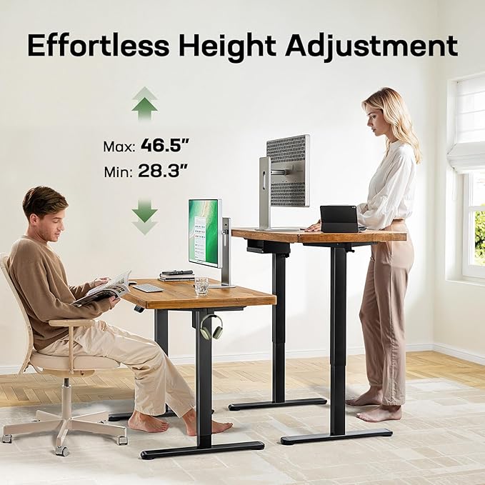 Marsail 48 x 30 Electric Standing Desk with One-Piece Desktop, Sit Stand Desk with Thickened Tabletop, Height Adjustable Stand Up Desk with Cable Management for Home Office(Frame+Desktop, 2 Packages)