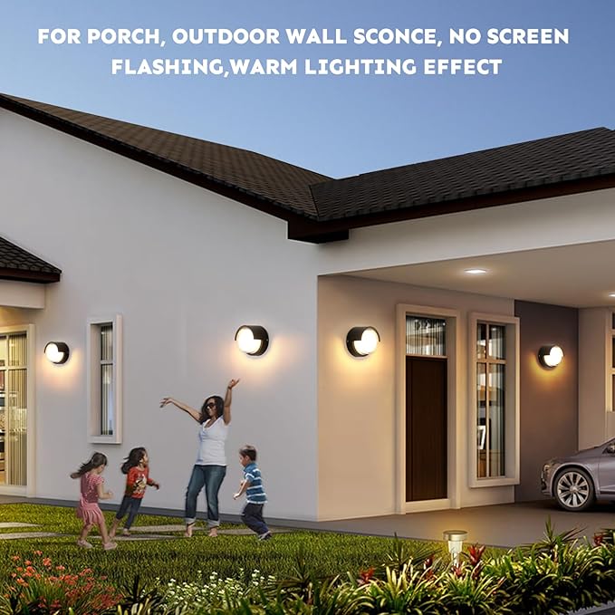 Outdoor Wall Light 4 Pack - Minimal Design Wall Sconce - Modern Black Round Lights - Warm 3000K - For Corridor